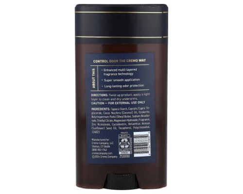 Cremo, Deodorant, Palo Santo, 2.65 oz (75 g) Cremo, Deodorant, Palo Santo, 2.65 oz (75 g)