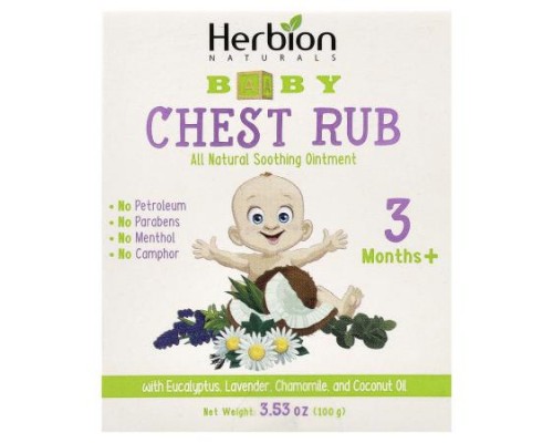Herbion Naturals, Baby Chest Rub, 3 Months+, 3.53 oz (100 g) Herbion Naturals, Baby Chest Rub, 3 Months+, 3.53 oz (100 g)