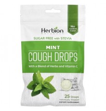 Herbion Naturals, Cough Drops, Sugar Free, Mint, 25 Individually Wrapped Drops
