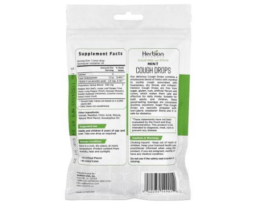 Herbion Naturals, Cough Drops, Sugar Free, Mint, 25 Individually Wrapped Drops Herbion Naturals, Cough Drops, Sugar Free, Mint, 25 Individually Wrapped Drops