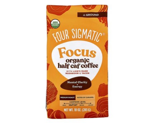Four Sigmatic, Focus, Organic Half Caf Coffee with Lion's Mane Mushroom & Yacon, Ground, Medium Roast, 10 oz (283 g)