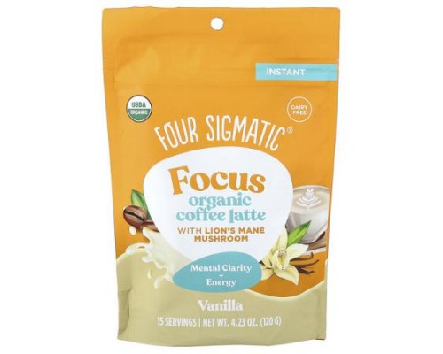 Four Sigmatic, Focus, Organic Instant Coffee Latte With Lion's Mane Mushroom, Vanilla, 4.23 oz (120 g) Four Sigmatic, Focus, Organic Instant Coffee Latte With Lion's Mane Mushroom, Vanilla, 4.23 oz (120 g)