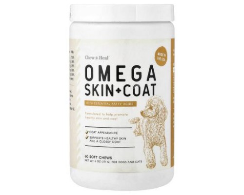Chew + Heal, Omega Skin + Coat, For Dogs and Cats, 60 Soft Chews, 6 oz (171 g)