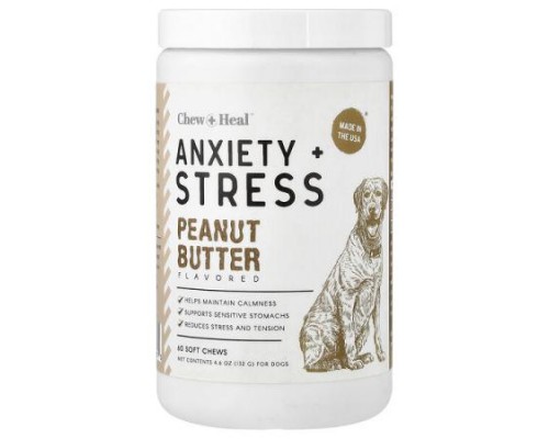 Chew + Heal, Anxiety + Stress, For Dogs, Peanut Butter, 60 Soft Chews, 4.6 oz (132 g) Chew + Heal, Anxiety + Stress, For Dogs, Peanut Butter, 60 Soft Chews, 4.6 oz (132 g)