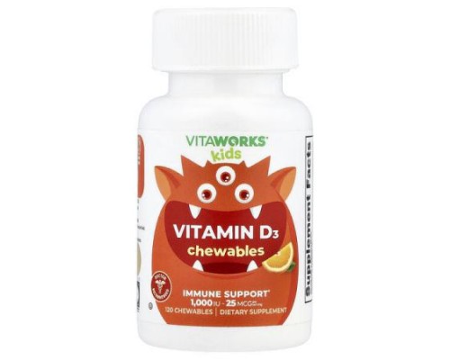 VitaWorks, Kids, Vitamin D3, Orange, 120 Chewables VitaWorks, Kids, Vitamin D3, Orange, 120 Chewables