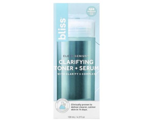 Bliss, Clear Genius™, Clarifying Toner + Serum, 4.3 fl oz (130 ml) Bliss, Clear Genius™, Clarifying Toner + Serum, 4.3 fl oz (130 ml)