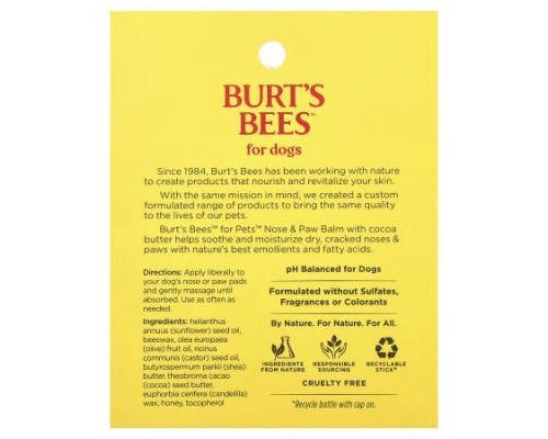 Burt's Bees, Nose and Paw Balm, For Dogs, 0.45 oz (13 g) Burt's Bees, Nose and Paw Balm, For Dogs, 0.45 oz (13 g)