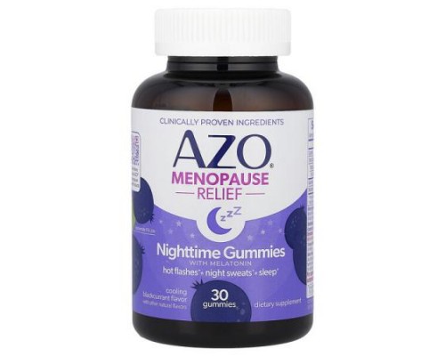 AZO, Menopause Relief, Nighttime Gummies With Melatonin, Cooling Blackcurrent, 30 Gummies AZO, Menopause Relief, Nighttime Gummies With Melatonin, Cooling Blackcurrent, 30 Gummies
