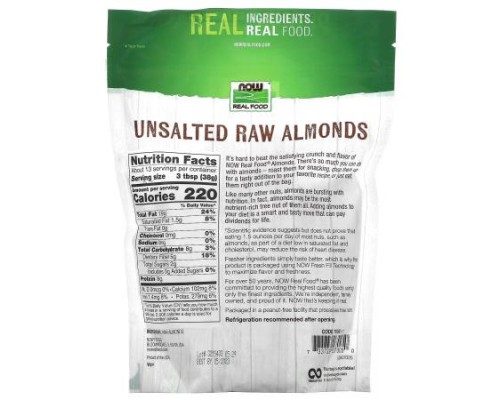 NOW Foods, Real Food, Raw Almonds, Unsalted, 16 oz (454 g) NOW Foods, Real Food, Raw Almonds, Unsalted, 16 oz (454 g)