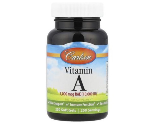 Carlson, Vitamin A, 3,000 mcg RAE (10,000 IU), 250 Soft Gels Carlson, Vitamin A, 3,000 mcg RAE (10,000 IU), 250 Soft Gels