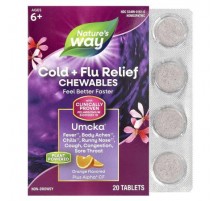 Nature's Way, Umcka®, Cold + Flu Relief Chewables, Ages 6+, Orange, 20 Tablets