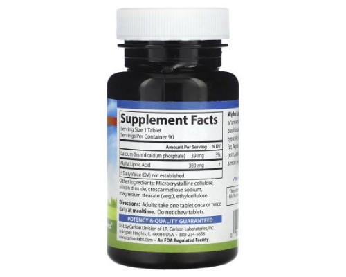 Carlson, Alpha Lipoic Acid, 90 Tablets Carlson, Alpha Lipoic Acid, 90 Tablets