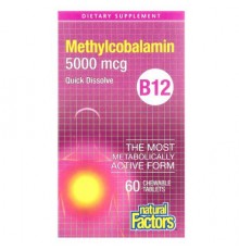 Natural Factors, B12, Methylcobalamin, 5,000 mcg, 60 Chewable Tablets