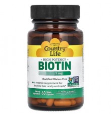 Country Life, High Potency Biotin, 5 mg, 60 Vegan Capsules