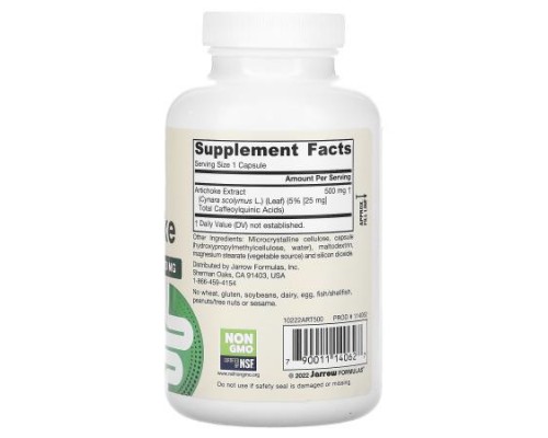Jarrow Formulas, Artichoke, 500 mg, 180 Veggie Capsules Jarrow Formulas, Artichoke, 500 mg, 180 Veggie Capsules