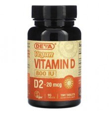 Deva, Vegan Vitamin D2, 20 mcg (800 IU), 90 Tablets