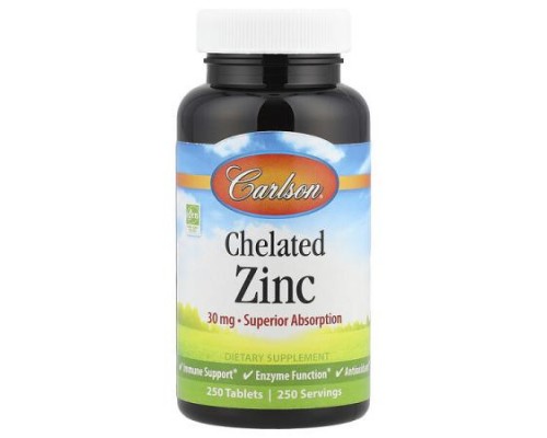 Carlson, Chelated Zinc, 30 mg, 250 Tablets
