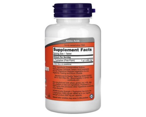 NOW Foods, L-Tryptophan, Double Strength, 1,000 mg, 60 Tablets NOW Foods, L-Tryptophan, Double Strength, 1,000 mg, 60 Tablets