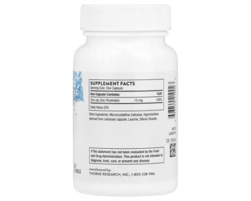 Thorne, Zinc Picolinate, 15 mg, 60 Capsules Thorne, Zinc Picolinate, 15 mg, 60 Capsules