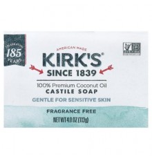 Kirk's, 100% Premium Coconut Oil Castile Bar Soap, Fragrance Free, 4 oz (113 g)
