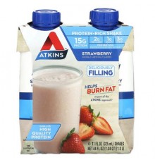 Atkins, Protein-Rich Shake, Strawberry, 4 Shakes, 11 fl oz (325 ml) Each