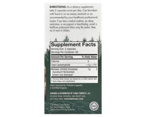 Host Defense, Mushrooms™, Maitake, 120 Capsules (0.5 g per Capsule) Host Defense, Mushrooms™, Maitake, 120 Capsules (0.5 g per Capsule)