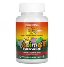 NaturesPlus, Animal Parade, Vitamin D3, Black Cherry, 12.5 mcg (500 IU), 90 Animal-Shaped Tablets
