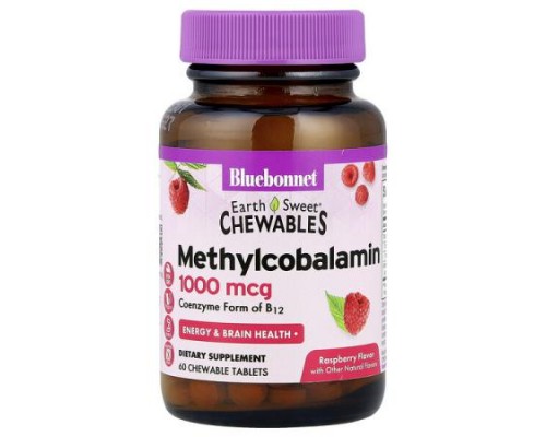 Bluebonnet Nutrition, EarthSweet® Chewables, Methylcobalamin, Raspberry, 1,000 mcg, 60 Chewable Tablets