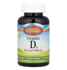 Carlson, Vitamin D3, 250 mcg (10,000 IU), 120 Soft Gels