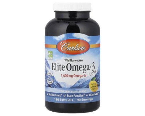 Carlson, Wild Norwegian, Elite Omega-3 Gems®, Natural Lemon, 180 Soft Gels