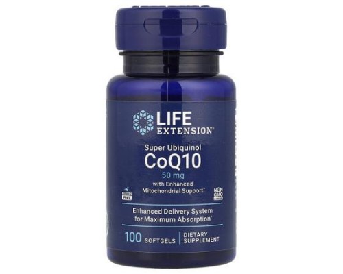 Life Extension, Super Ubiquinol CoQ10 with Enhanced Mitochondrial Support, 50 mg, 100 Softgels Life Extension, Super Ubiquinol CoQ10 with Enhanced Mitochondrial Support, 50 mg, 100 Softgels