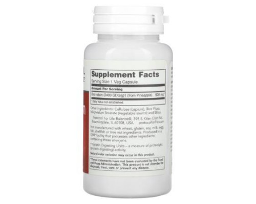 Protocol for Life Balance, Bromelain, 2400 GDU/g, 500 mg, 90 Veg Capsules Protocol for Life Balance, Bromelain, 2400 GDU/g, 500 mg, 90 Veg Capsules