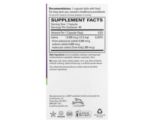 Terry Naturally, Tri-Iodine®, 12.5 mg, 90 Capsules