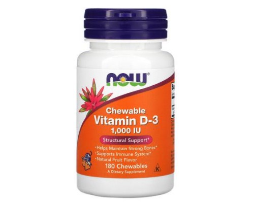 NOW Foods, Chewable Vitamin D-3, Natural Fruit Flavor, 1,000 IU, 180 Chewables