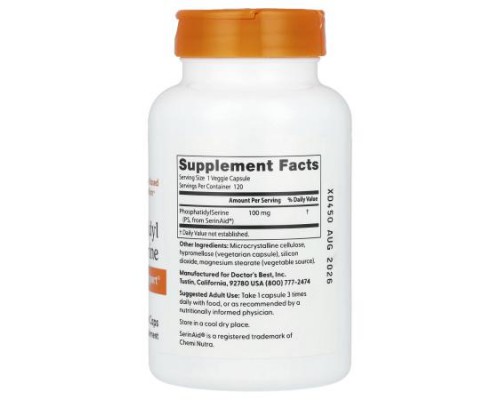 Doctor's Best, Phosphatidyl Serine, 100 mg, 120 Veggie Caps Doctor's Best, Phosphatidyl Serine, 100 mg, 120 Veggie Caps