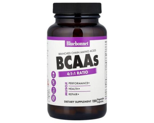 Bluebonnet Nutrition, BCAAs, 4:1:1 Ratio, 120 Vegetable Capsules
