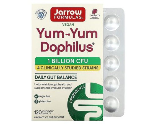 Jarrow Formulas, Yum-Yum Dophilus, Raspberry, 1 Billion CFU, 120 Chewable Tablets Jarrow Formulas, Yum-Yum Dophilus, Raspberry, 1 Billion CFU, 120 Chewable Tablets