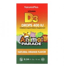 NaturesPlus, Animal Parade, Vitamin D3 Drops, Natural Orange, 10 mcg (400 IU), 0.34 fl oz (10 ml)