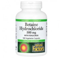 Natural Factors, Betaine Hydrochloride with Fenugreek, 500 mg, 180 Vegetarian Capsules
