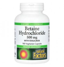 Natural Factors, Betaine Hydrochloride with Fenugreek, 500 mg, 180 Vegetarian Capsules