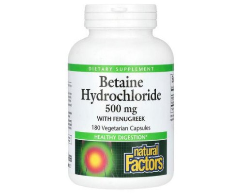 Natural Factors, Betaine Hydrochloride with Fenugreek, 500 mg, 180 Vegetarian Capsules Natural Factors, Betaine Hydrochloride with Fenugreek, 500 mg, 180 Vegetarian Capsules