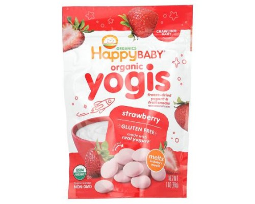 Happy Family Organics, Happy Baby, Organic Yogis, Freeze Dried Yogurt & Fruit Snacks, Strawberry, 1 oz (28 g) Happy Family Organics, Happy Baby, Organic Yogis, Freeze Dried Yogurt & Fruit Snacks, Strawberry, 1 oz (28 g)