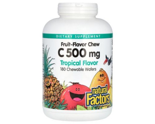 Natural Factors, Vitamin C, Fruit-Flavor Chew, Tropical, 500 mg, 180 Chewable Wafers