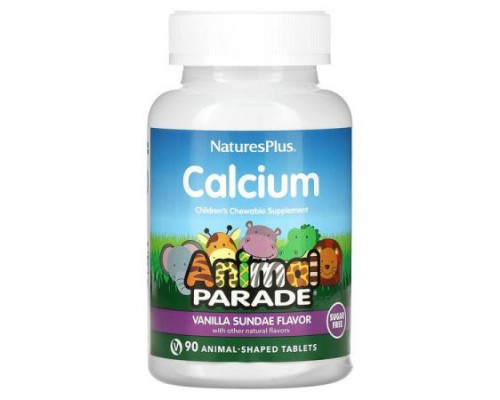 NaturesPlus, Animal Parade, Calcium Children’s Chewable Supplement, Vanilla Sundae, Sugar Free, 90 Animal-Shaped Tablets