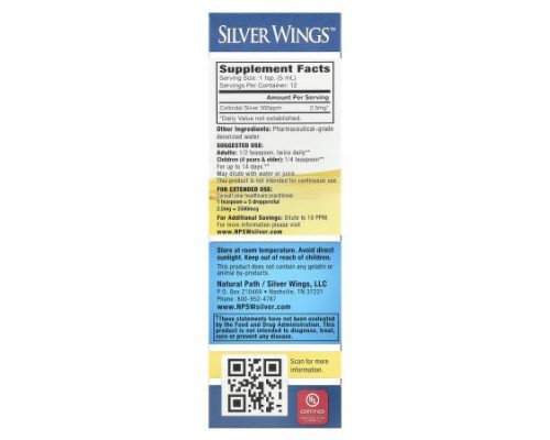 Natural Path Silver Wings, Colloidal Silver, Extra Strength, 500 PPM, 2 fl oz (60 ml) Natural Path Silver Wings, Colloidal Silver, Extra Strength, 500 PPM, 2 fl oz (60 ml)