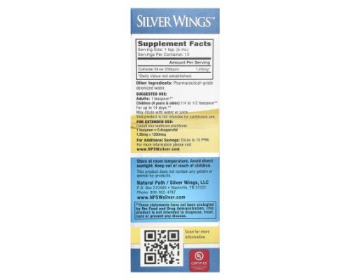 Natural Path Silver Wings, Colloidal Silver, 250 ppm, 2 fl oz (60 ml) Natural Path Silver Wings, Colloidal Silver, 250 ppm, 2 fl oz (60 ml)
