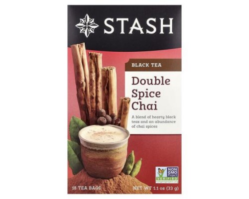 Stash Tea, Black Tea, Double Spice Chai, 18 Tea Bags, 1.1 oz (33 g)