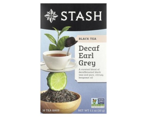 Stash Tea, Black Tea, Decaf Earl Grey, 18 Tea Bags, 1.1 oz (33 g)