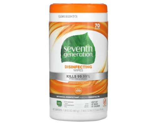 Seventh Generation, Disinfecting Wipes, Lemongrass Citrus, 70 Wet Wipes, 1 lb 0.3 oz (461 g) Seventh Generation, Disinfecting Wipes, Lemongrass Citrus, 70 Wet Wipes, 1 lb 0.3 oz (461 g)