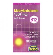 Natural Factors, B12, Methylcobalamin, 1,000 mcg, 180 Chewable Tablets